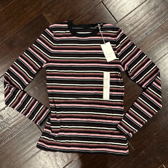 a new day Tops - A New Day Women's Purple Black Striped Long Sleeve T-Shirt Size S